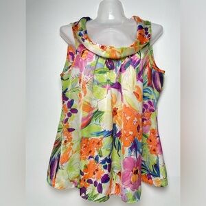 Spense Multicolor Floral Satin Cowl Neck Women Size Large Office Y2K Romantic
